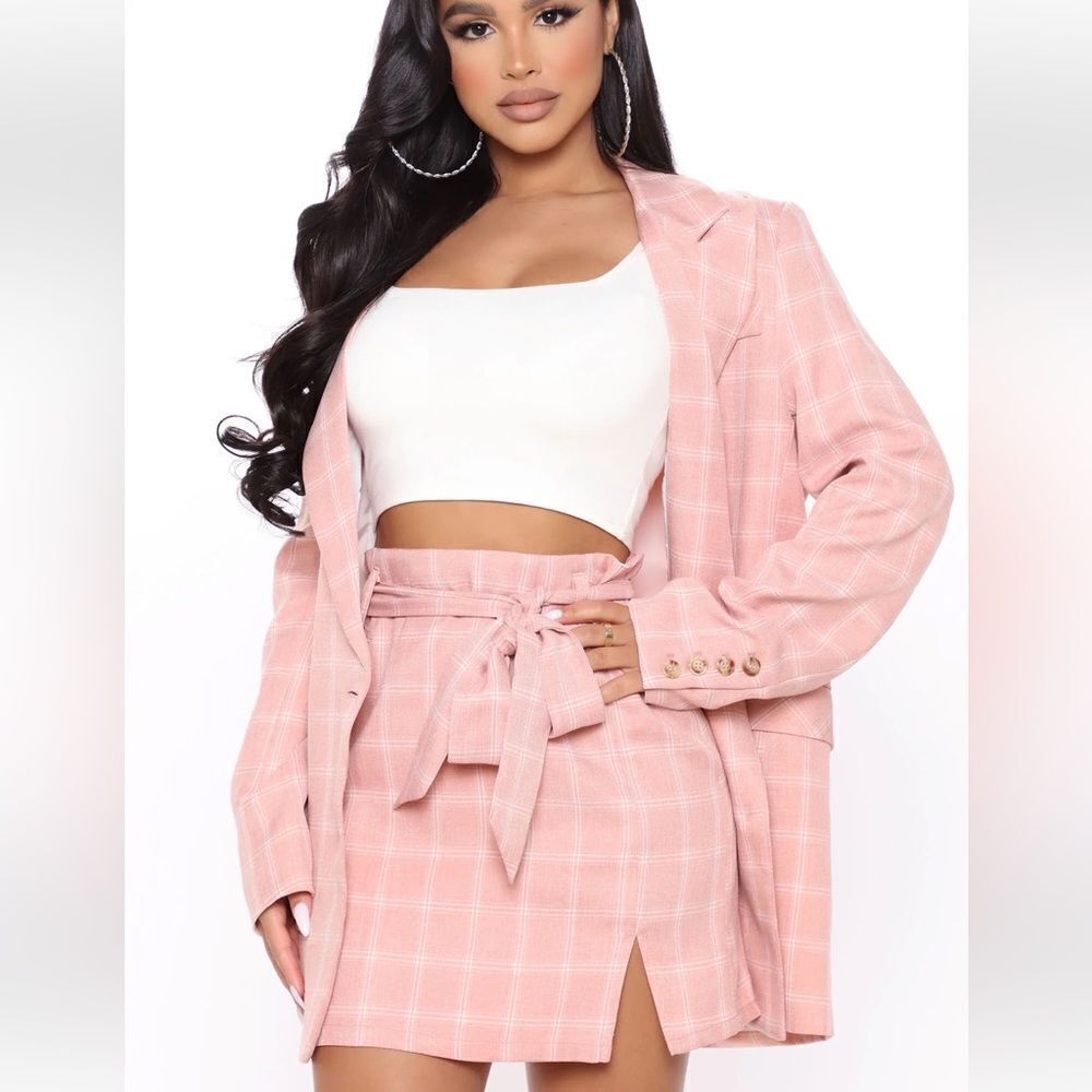 Fashion Nova Pink Plaid Blazer Jacket